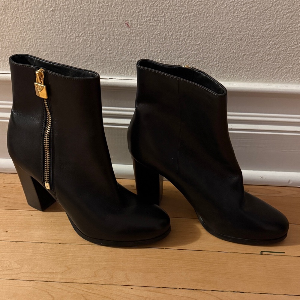 Michael Kors Black Heeled Boots with Gold Zipper